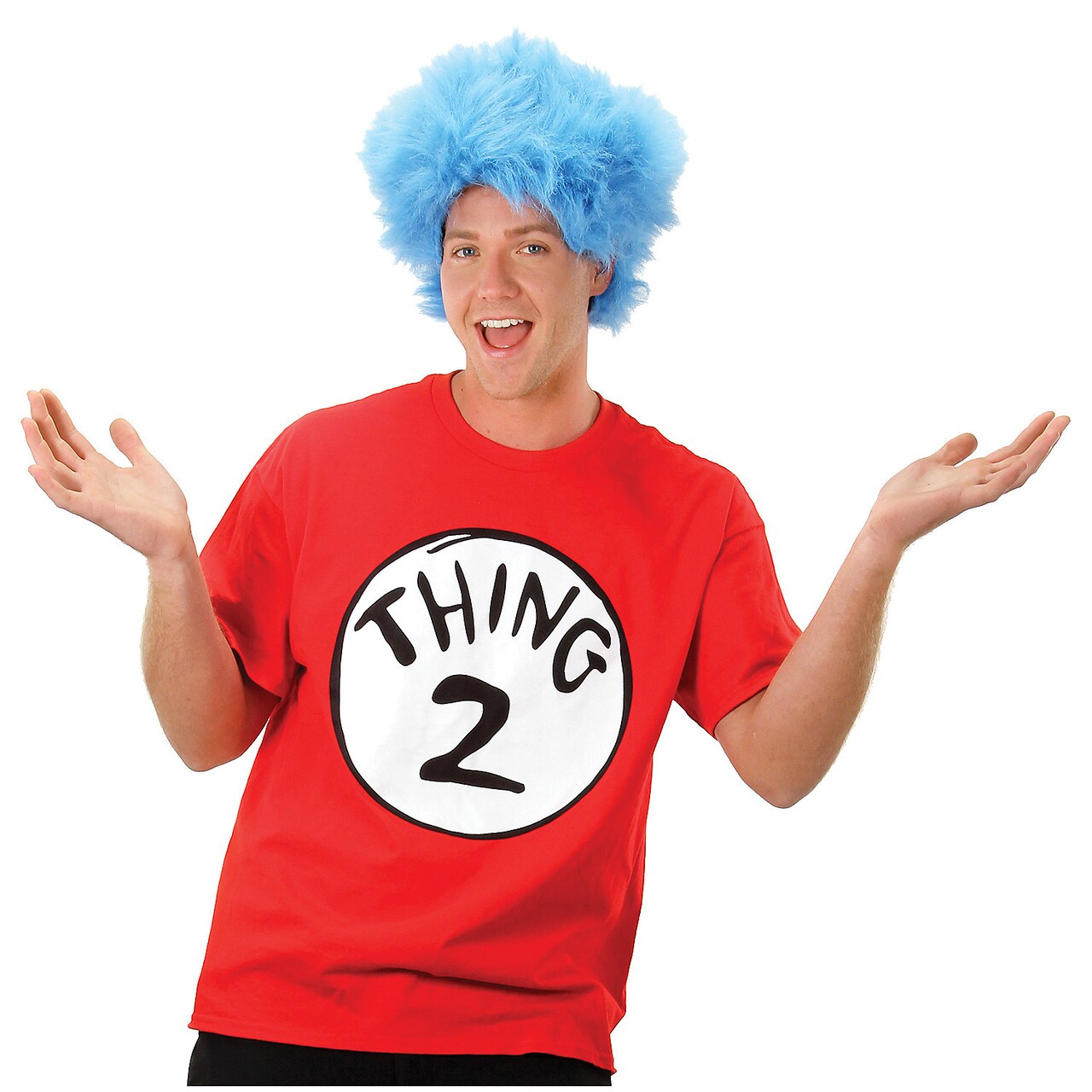 Cat In The Hat Thing 2 Adult Halloween Costume Red T Shirt Blue Wig